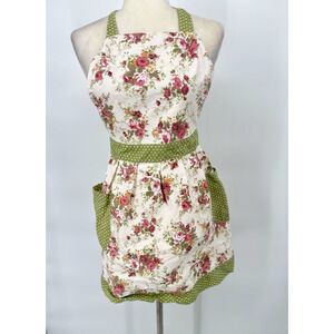 Neoviva Vintage Retro Style Green Kitchen Apron W/Pockets Floral Print Size OSFM
